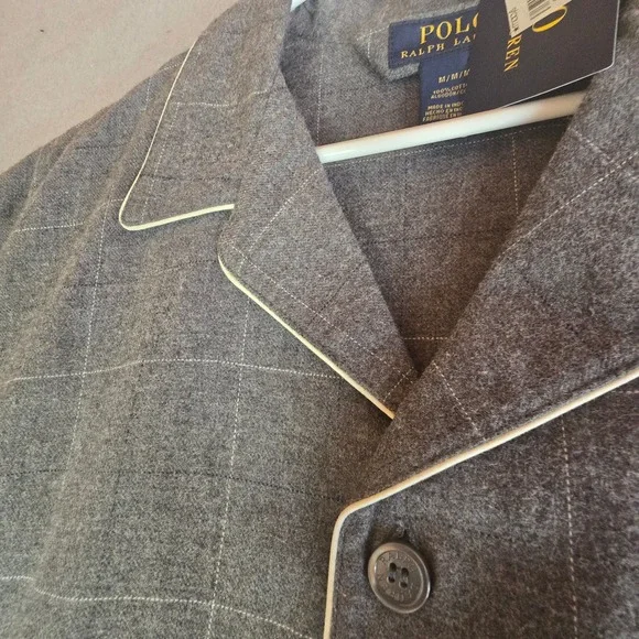 Polo Ralph Lauren Mens Grey Windowpane Flannel Pajama Shirt Sleep Top Size M New - Picture 16 of 16